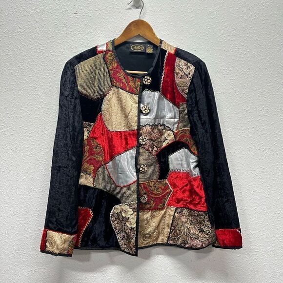Allure Vintage Velvet Patchwork Tapestry Artsy Button Up Jacket Wommen’s Size L - Picture 1 of 13
